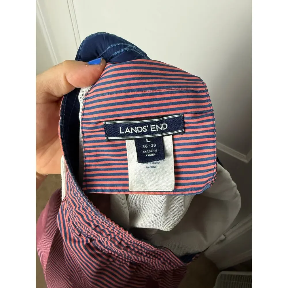 Lands' End Swim Trunks Shorts Men's Large Pink Blue Vacation Summer Resort